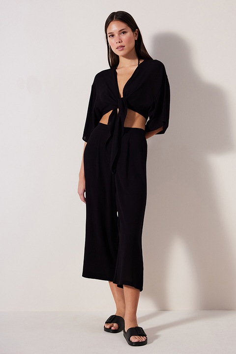 Penti, Pantaloni crop de plaja cu talie inalta, Negru, L