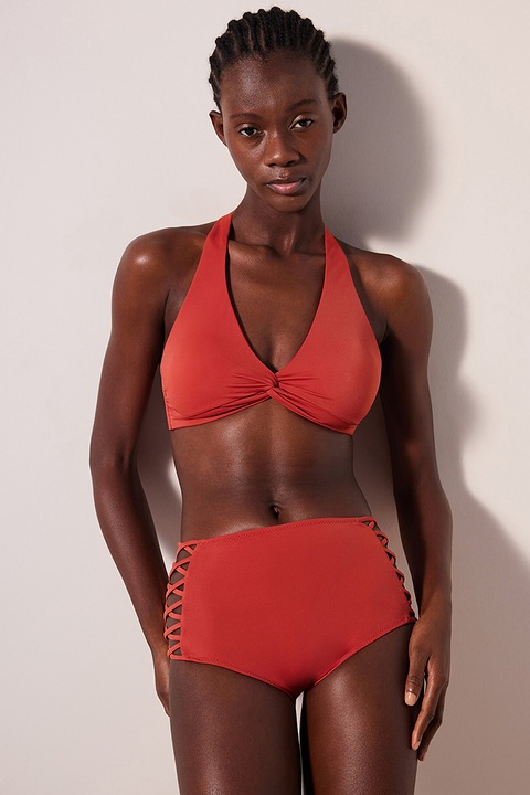 Penti, Slip cu talie inalta si decupaje, Rosu