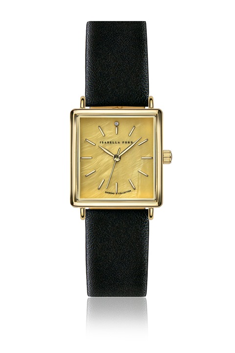 Isabella Ford, Правоъгълен кварцов часовник с диамант, Черен