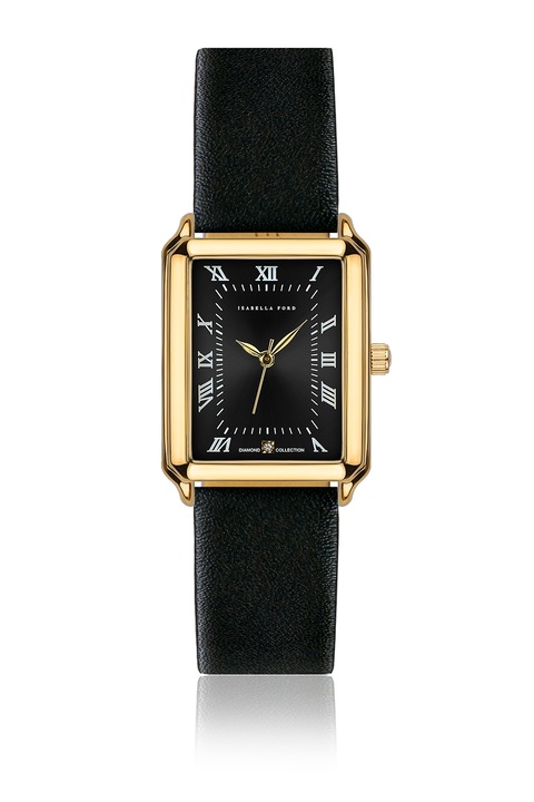 Isabella Ford, Правоъгълен часовник с диамант, Черен