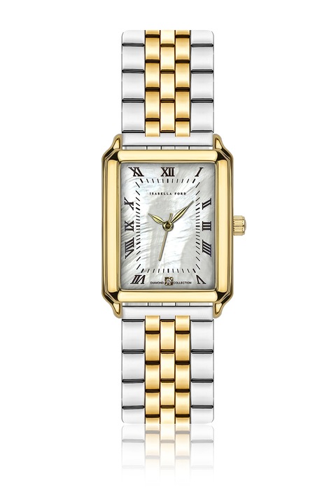 Isabella Ford, Правоъгълен часовник със седефен циферблат, Сребърен, Златист