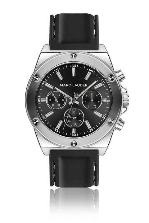 Marc Lauder, Мултифункционален часовник със силиконова каишка, Сребрист, Черен