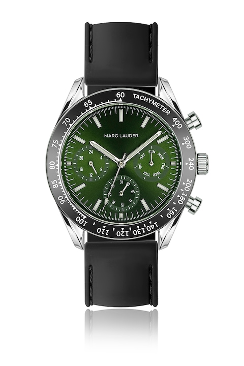 Marc Lauder, Мултифункционален часовник със силиконова каишка, Черен, Тъмносребрист