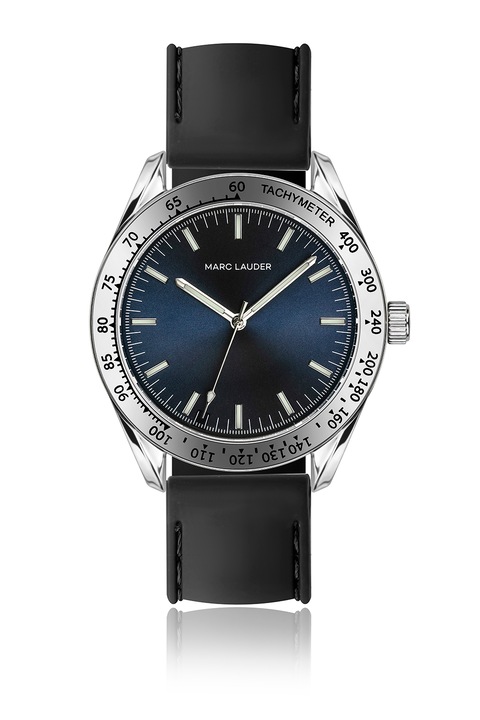 Marc Lauder, Аналогов часовник със силиконова каишка, Сребрист, Черен