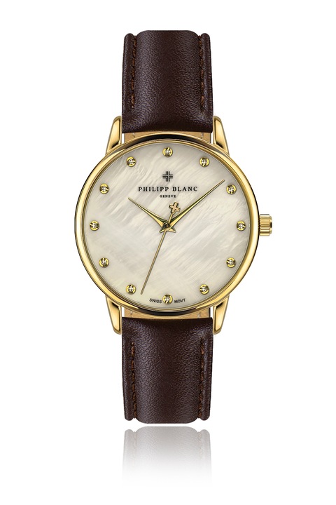 Philipp Blanc, Analóg karóra bőrszíjjal, Aranyszín, Sötétbarna