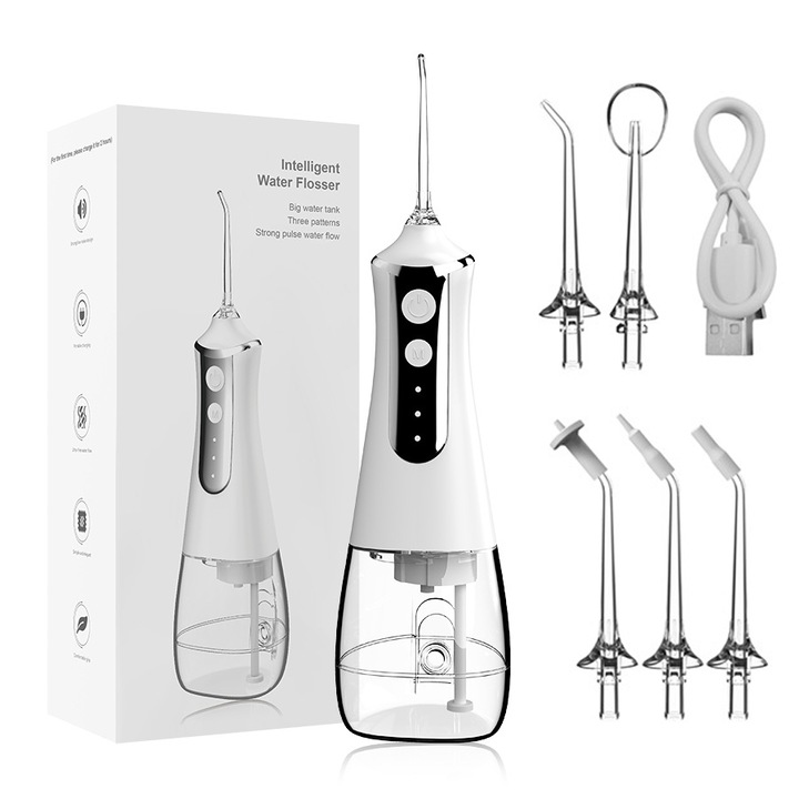 Irigator bucal, GIOIO, 5 Varfuri interschimbabile, 300ml, Alb