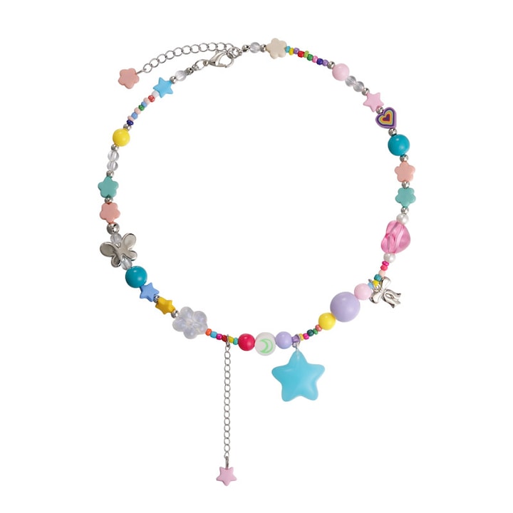 Колие YISYNIM, ярък луксозен стил, перли, геометрично, многоцветно