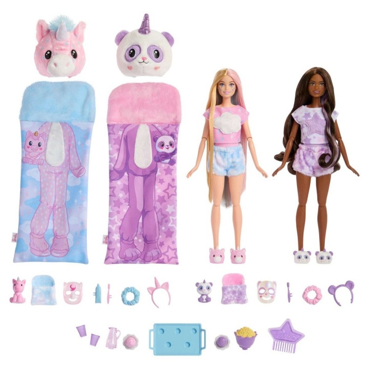 Комплект кукли Barbie Mattel Cutie Reveal, удобни сладки пижами, 2 кукли и 2 животни, над 35 изненади, 3+