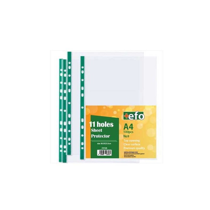Folie protectoare +EFO, A4, set 100 bucati, transparent, 30.5x23.5cm