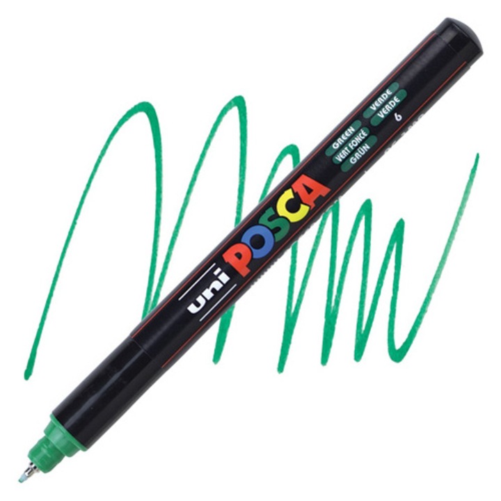 Маркер UNI PC-1MR Posca, 0.7 мм, Фин метален връх, 89811 (bx6)x144x576, Зелен