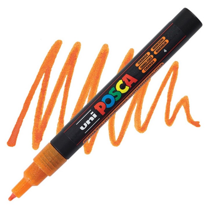 Маркер UNI PC-3ML Posca, 0.9-1.3 мм, С блясък, UK, 97950 (bx6)x144x576, Оранжев