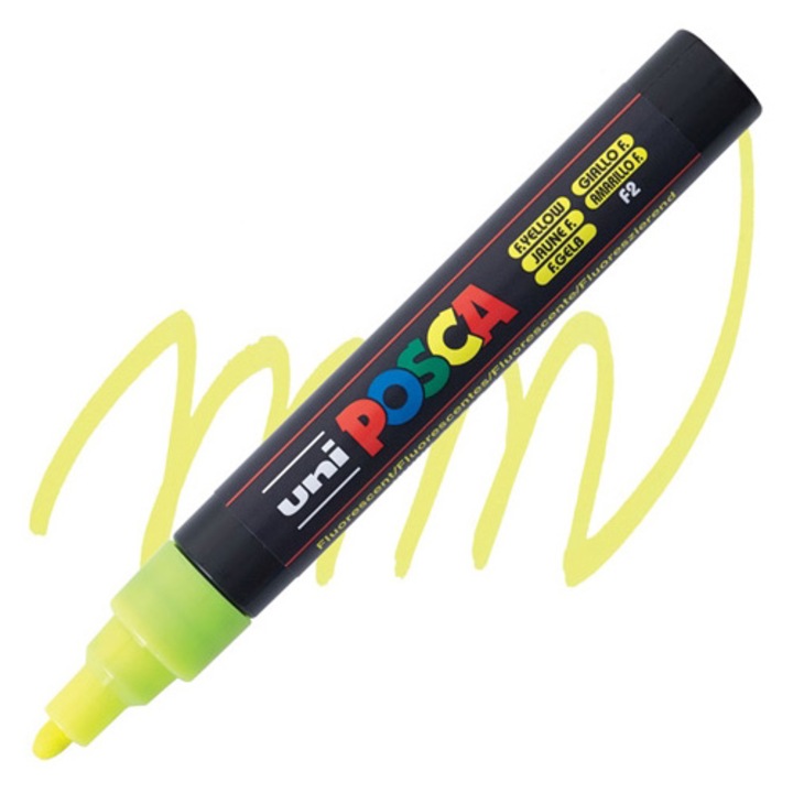 Маркер UNI PC-5M Posca, 1.8-2.5 мм, Флуоресцентно жълт (bx6)x144x288