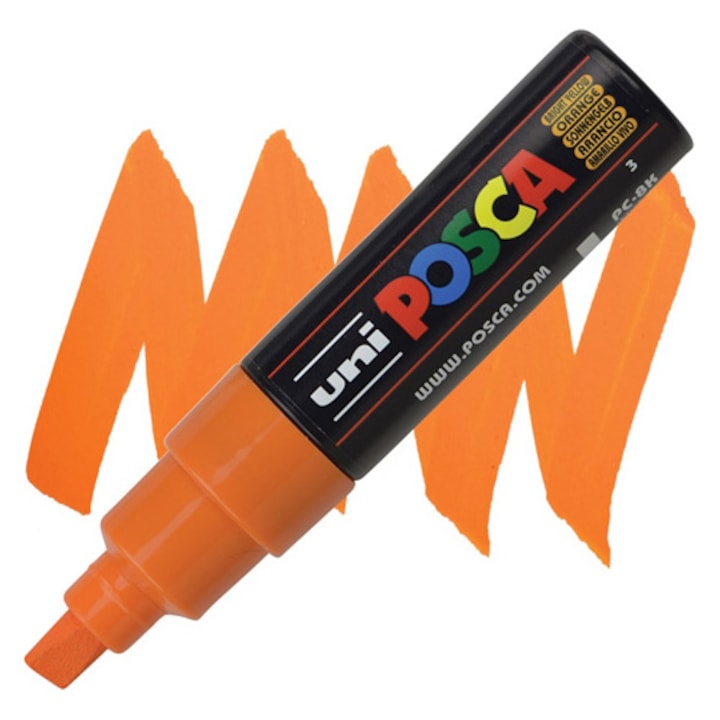 Маркер UNI PC-8K Posca, 8.0 мм, Скосен връх, K, 16568 (bx6)x72x288, Оранжев
