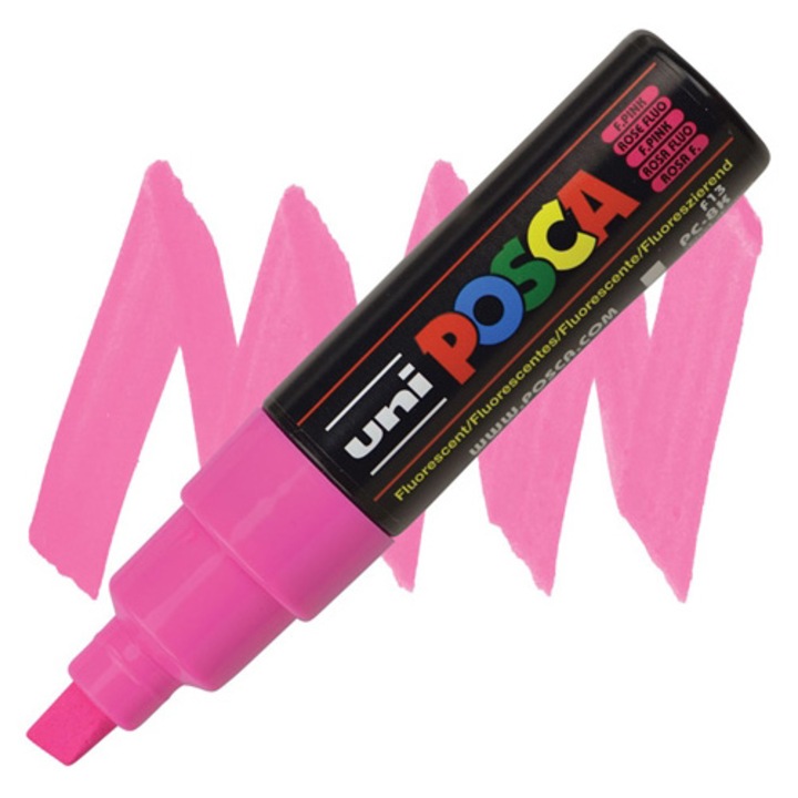 Маркер UNI PC-8K Posca, 8.0 мм, Скосен връх, UK, 16940 (bx6)x72x288, Флуоресцентно розов