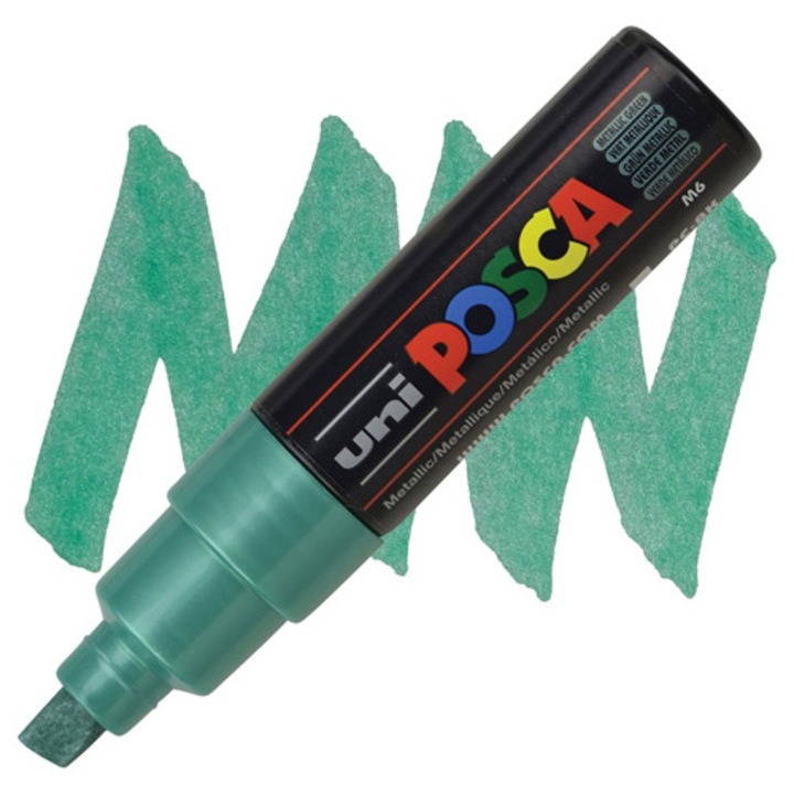 Маркер UNI PC-8K Posca, 8.0 мм, Скосен връх, UK, 13653 (bx6)x72x288, Зелен металик