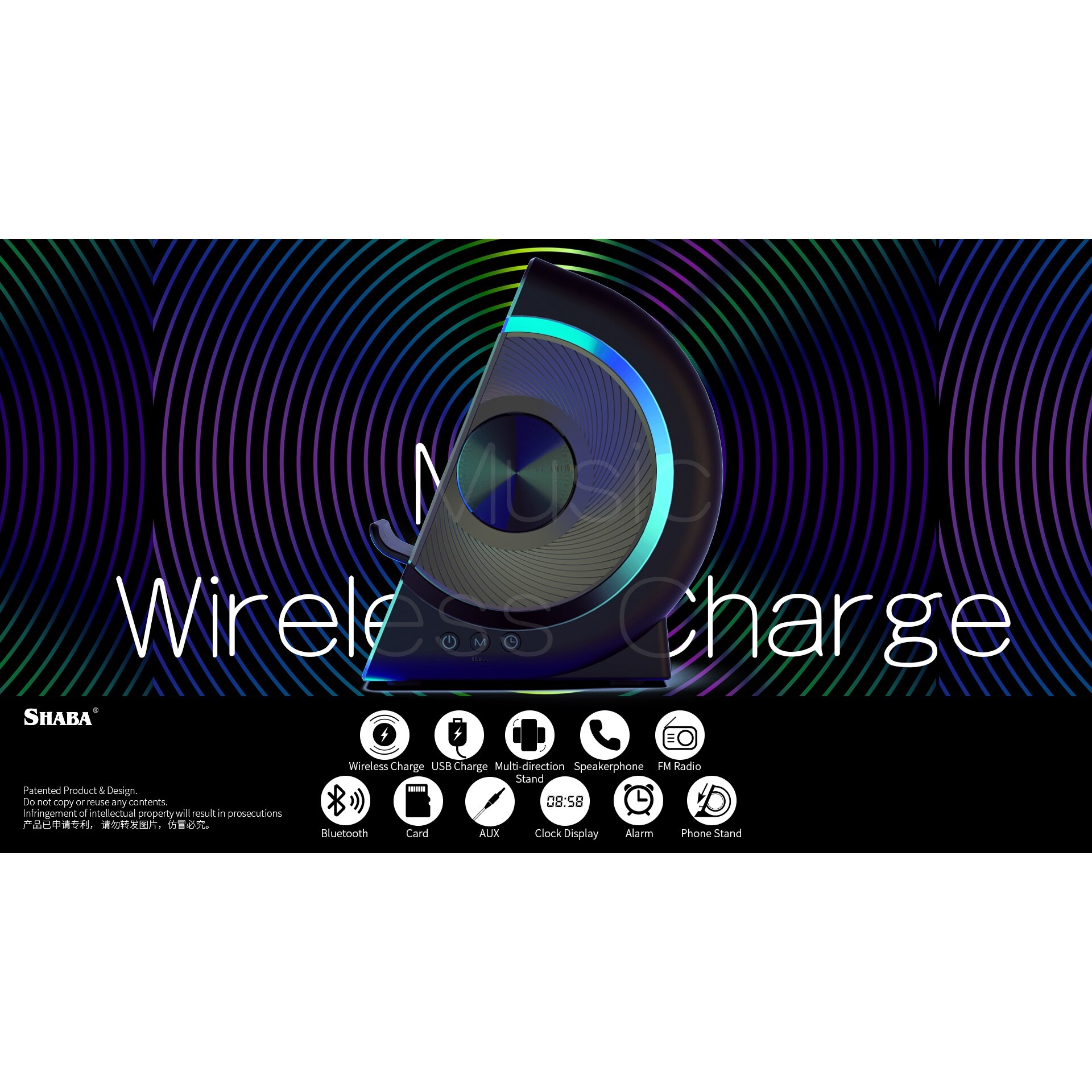 Boxa Portabila Bluetooth 5.1 cu Incarcare Wireless, Alarma, Radio FM ...