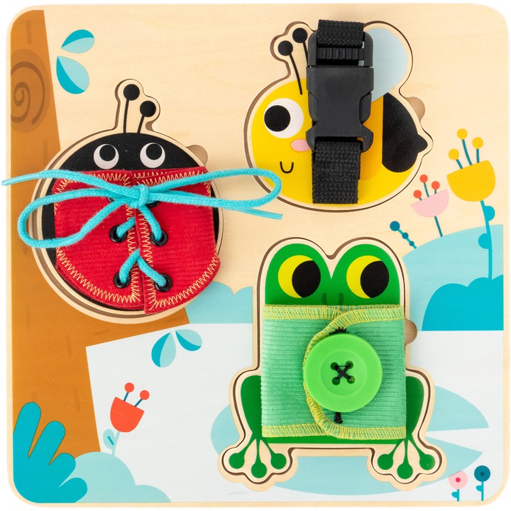 Placa senzoriala Mappy Basic Skills, din lemn, cu activitati