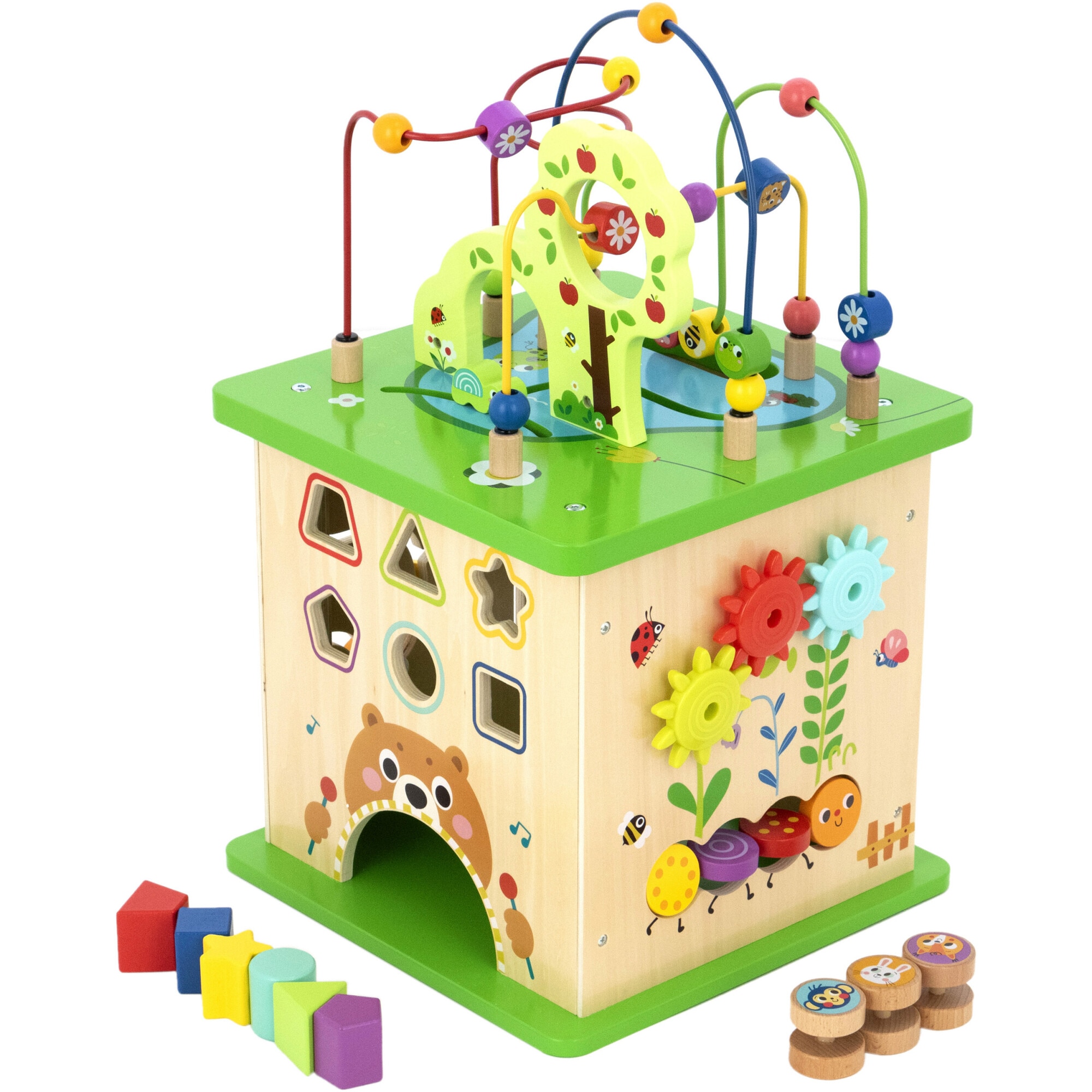 Jucarie din lemn Mappy Forest - Cubul multifunctional cu activitati