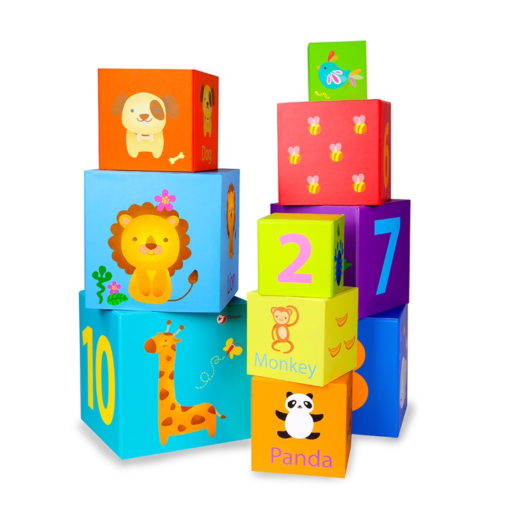 Set cuburi stacabile Mappy Forest, din lemn