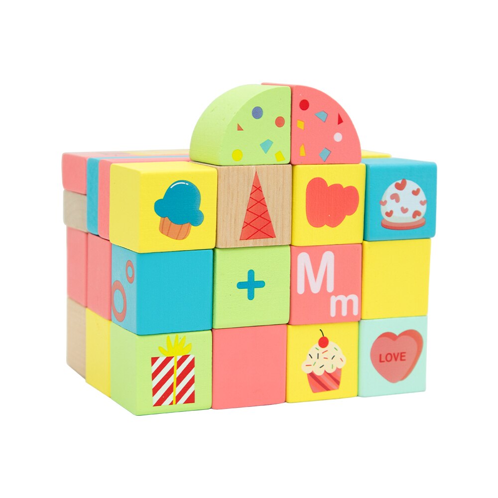 Set cuburi de constructie Mappy Sweet, din lemn
