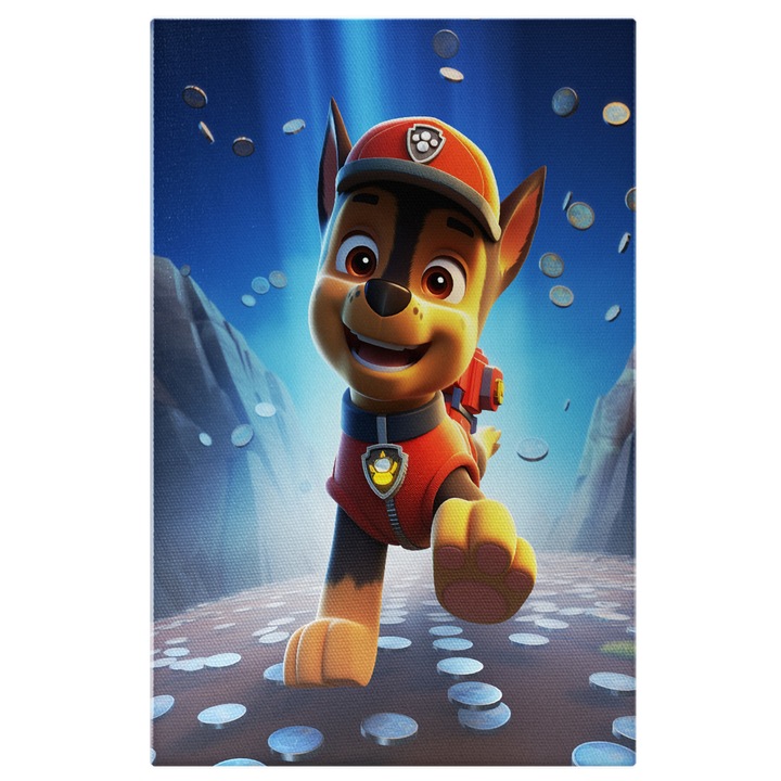 Tablou Canvas: Catel Patrula Secreta cu Costum Rosu Alergand-Fotografie Animata si Desene Pentru Copii Pictura Digitala 40x25CM