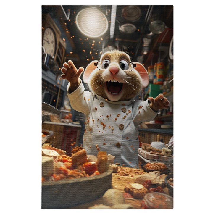 Tablou Canvas: Chef Hamster in Bucatarie- Personaj Animat Pictura Digitala 70x50CM