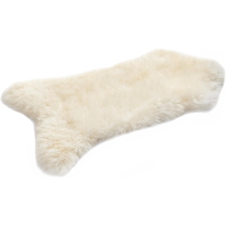 Covor KABAJA, piele naturala, alb, 90x55cm