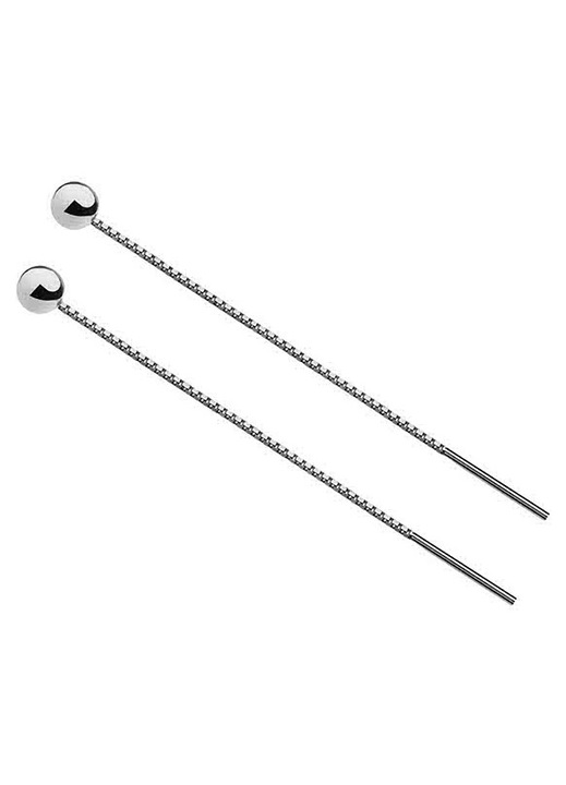 Cercei lungi Siju, sfera 5mm, argintii