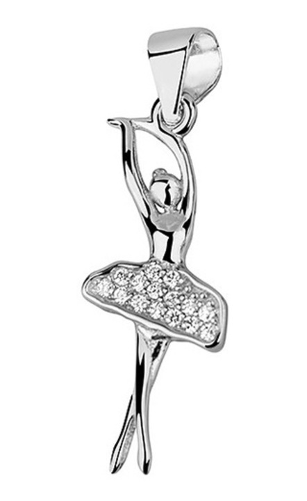 Pandantiv colier Siju, model balerina cu zirconiu, argintiu