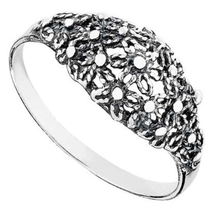 Inel dama Siju, argint 925, design floral, argintiu