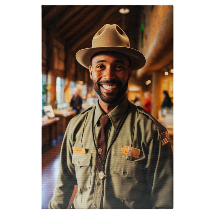 Tablou Canvas: Politist Zambeste la Camera- Portret Pictura Digitala 90x60CM