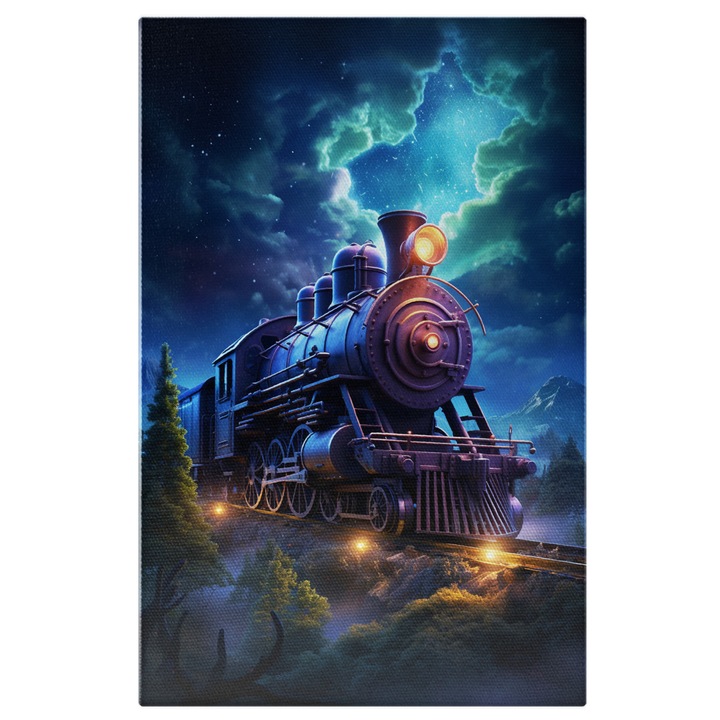 Картина на платно: Влак сам през нощта - Дигитална картина Пейзаж и пътувания 90x60CM