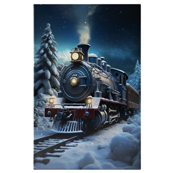 Картина на платно: Парен влак през зимата - Транспортна цифрова картина 60x40CM