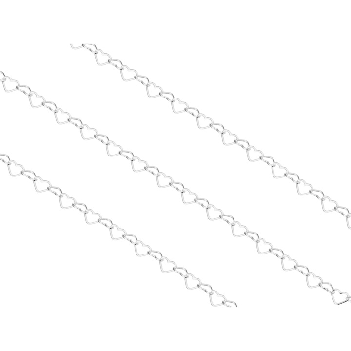 Lantisor argintiu decorativ cu inimioare, Siju, 3,5mm, 50cm