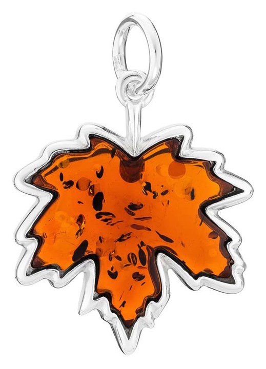 Pandantiv pentru colier, Siju, Argint 925/Chihlimbar, Cu model Frunza, Argintiu/Maro