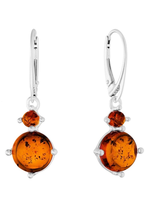 Cercei dama, Siju, Argint 925/Chihlimbar, Cu model, Argintiu/Maro