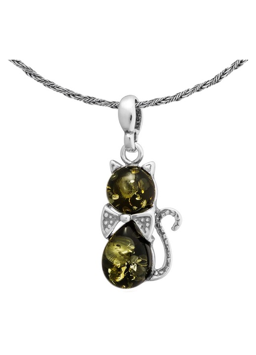 Pandantiv colier, Siju, Argint 925/Chihlibar, Cu model, Argintiu/Verde