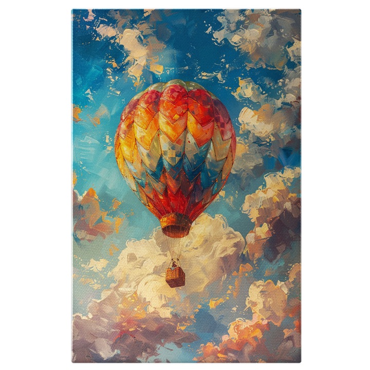 Vászonfestés: A felhők között lebegő hőlégballon, művészi festészet és gyönyörű digitális festmény 100x70cm