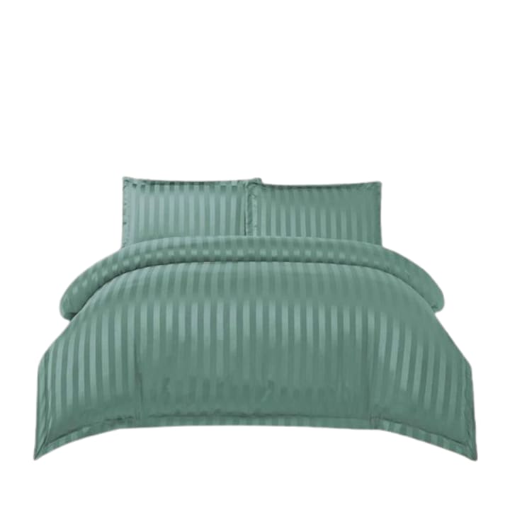 Lenjerie 4 piese damasc, pentru pat de 2 persoane, cearceaf cu elastic 180x200 cm verde