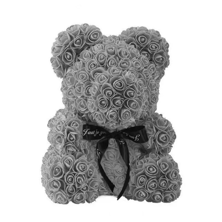 Rózsamedve GRSCIA-SV, Rose Bear, Kézzel készített, Szürke, 30 cm