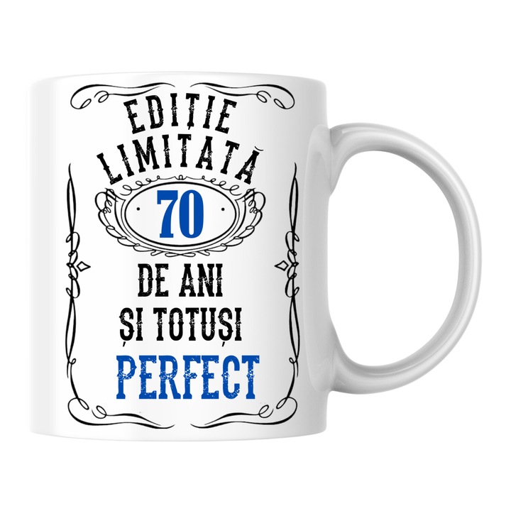 Cana personalizata - Editie limitata 70 de ani si perfect, alba, 330 ml
