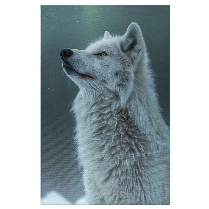 Картина на платно: Самотен бял вълк в търсене на глутница, Digital Painting, 70x50CM