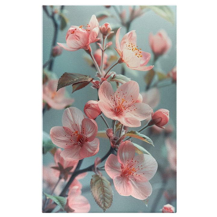 Tablou Canvas: Flori roz de primavara abia inflorite - Rinnoirea naturii in nuante de roz Pictura Digitala 60x40CM