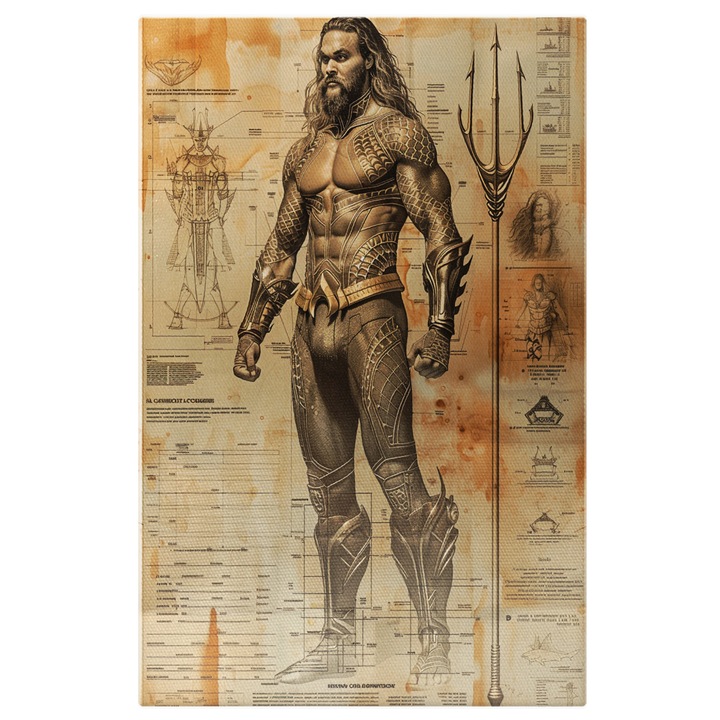 Tablou Canvas: tip poster Aquaman cu detalii grafice creionate- Stapanul apelor Pictura Digitala 40x25CM