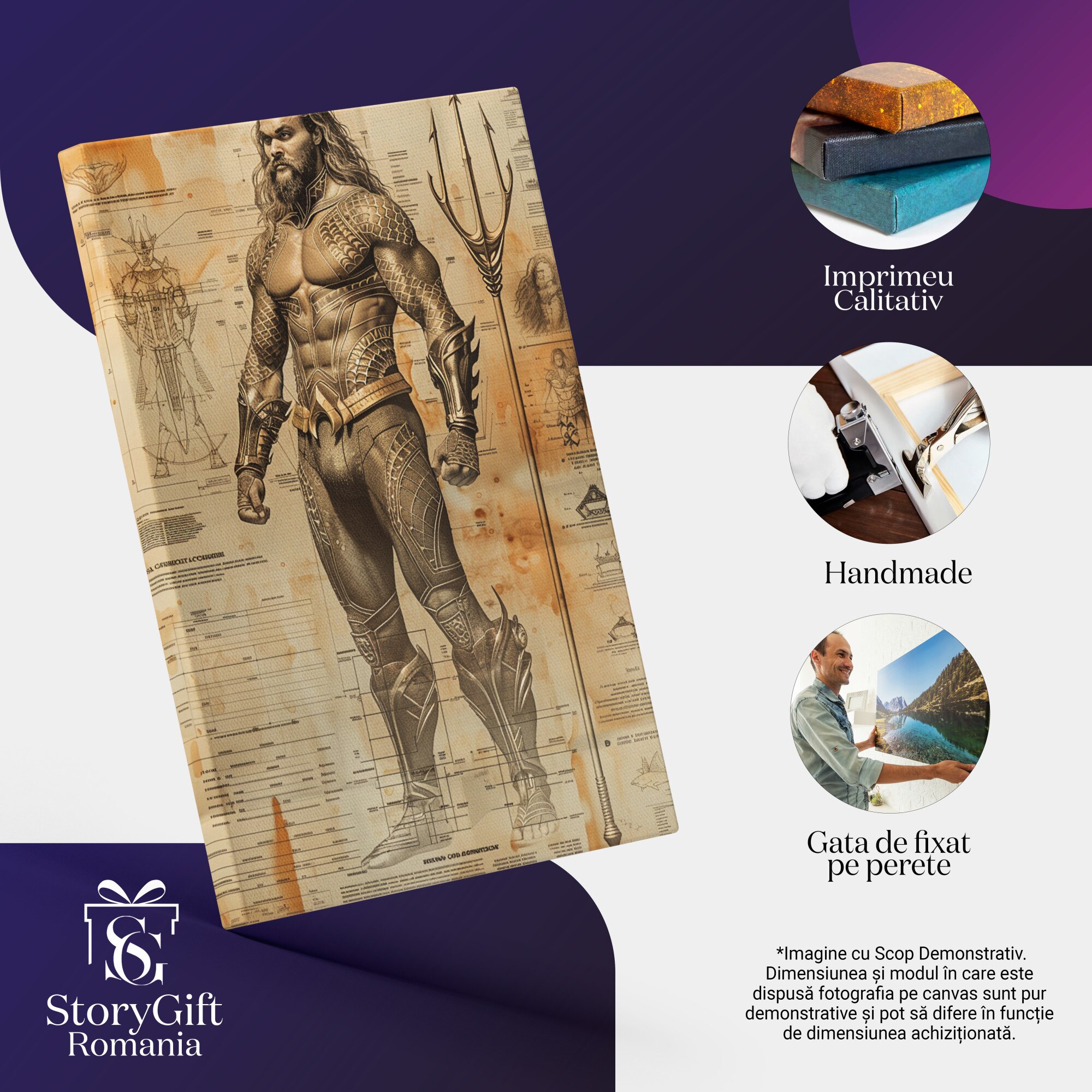 Tablou Canvas: tip poster Aquaman cu detalii grafice creionate