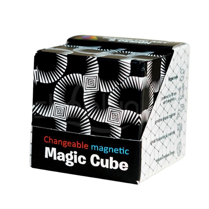 Cub Rubik Magnetic, Latauar, Puzzle, Geometrie tridimesionala, 70 de forme diferite, Copii si adulti, 6 cm, Alb/negru