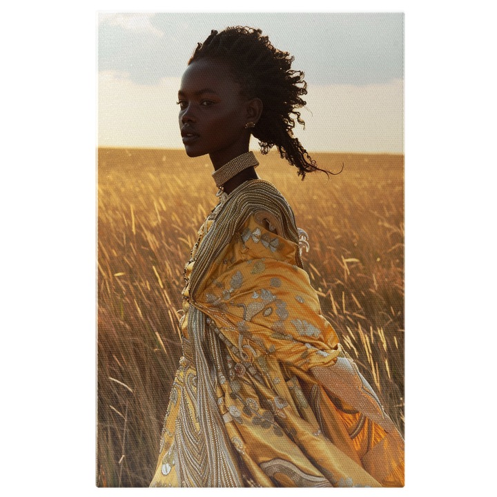 Tablou Canvas: Lan de Grau in Africa Plimbat de Zeita Aurie Atingerea Lina a Freamatului Vantului Pictura Digitala 100x70CM