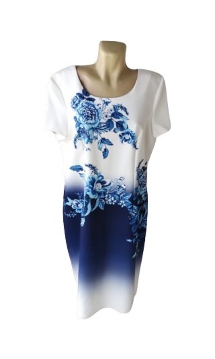 Rochie de vara, imprimeu floral, albastru, 44 EU