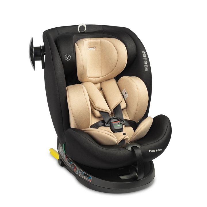 Scaun auto, Caretero, Commo, i-Size, 40-150 cm, 0-36 kg, Cu sistem Isofix+Top Teather, Protectie la impactul lateral, Rotire 360 grade, Reglare spatar in 5 trepte, Reglare tetiera, Conform R129/02, 0 luni+, Bej