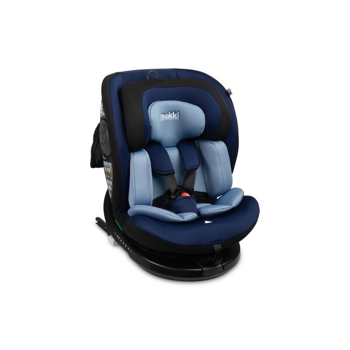Столче за кола, Caretero, Mokki, i-Size, 40-150 см, 0-36 кг, Със система Isofix+Top Teather, въртене на 360 градуса, 5-степенно регулиране на облегалката, 7-степенно регулиране на облегалката за глава, 0 месеца+, Съответства на R129, Син